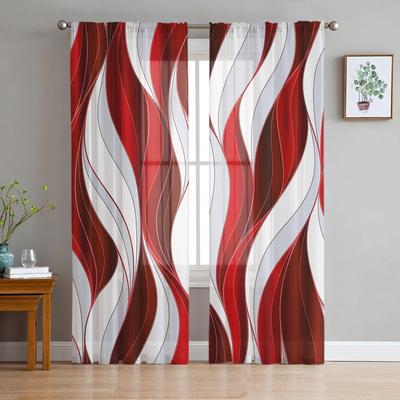 קו שיפוע מופשט צבע בלוק אדום שיפון וילונות שקופים לסלון קישוט הבית חלון וואל טול וילונות וילון