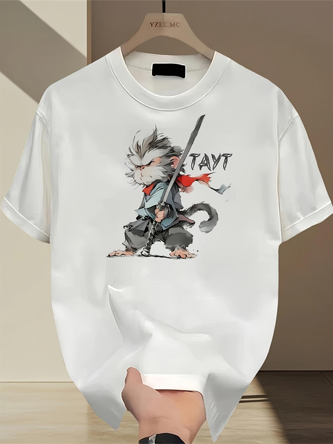 

Anime Ninja Cat Graphic Cotton T-shirt - Loose Fit Summer Short Sleeve Tee with Black & Red Accents S