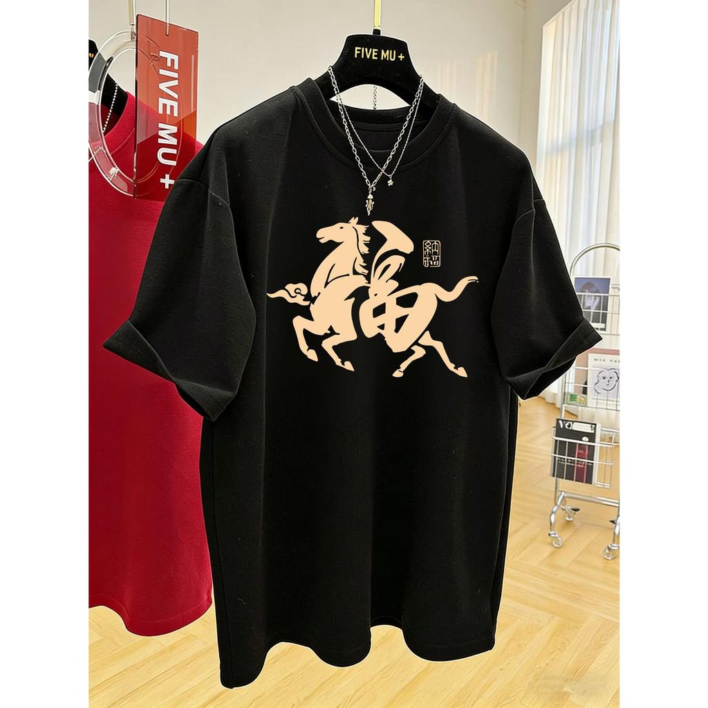 2026 Year of the Horse Red Cotton Women's Loose Short Sleeve T-shirt