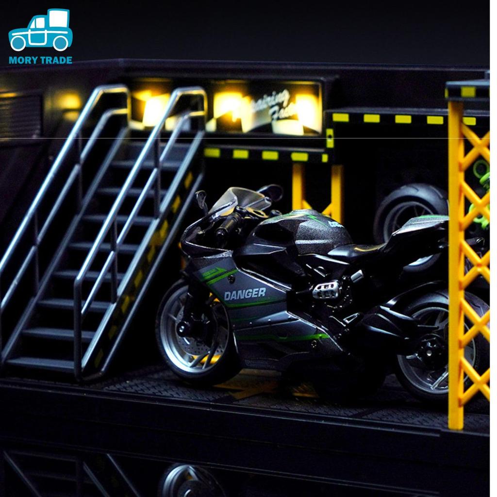 MORYTRADE Model Garage, 24cm Wide, 1/12 Scale, Motorcycle/Miniature Car Display, Tabletop Display