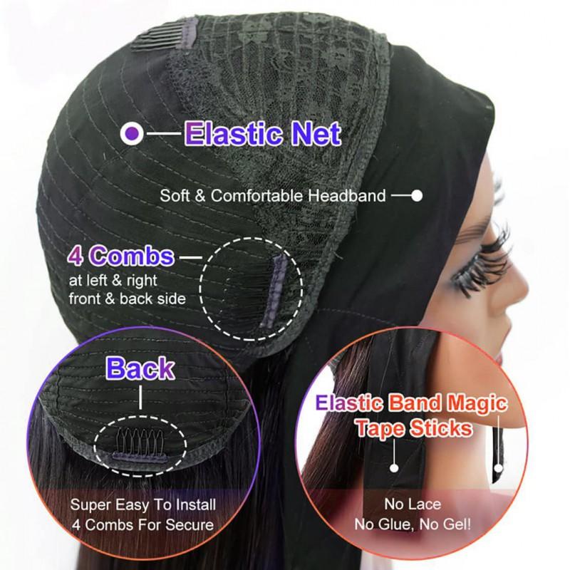 African Womens Black Headband Long Straight Synthetic Wig Xuchang