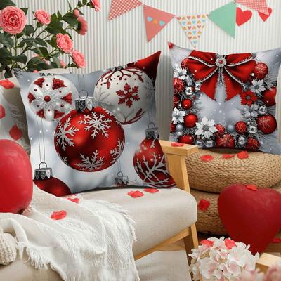 4 Kissenbezüge Naviñas - Kissenbezüge Mit Aufdruck Rote Und Weiße Punkte, Schneeflocken, Girlanden Und Bäume Co