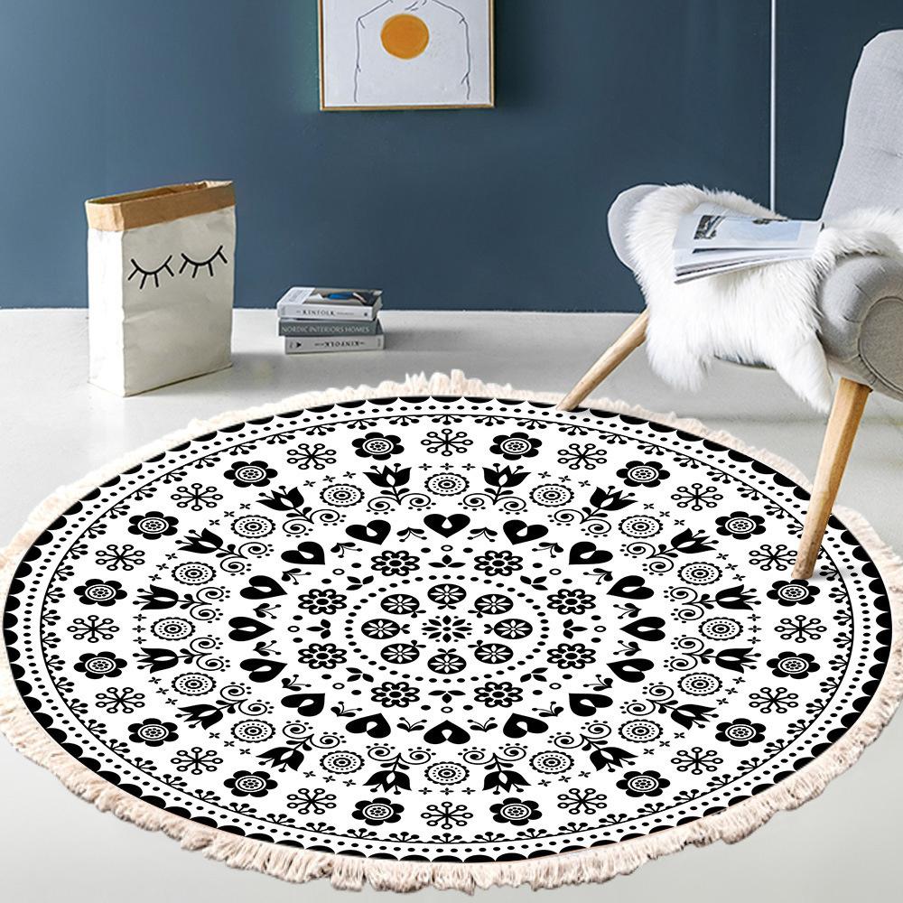 Large Round Bedroom Carpet With Tassels Macrame Tassel Floor Mat for Living Room Cotton Linen Muslim Prayer Mat Rug Custom Size