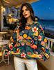 Women Crew Neck Fleece Sweatshirt Tropical Flamingo Palm Leaf Hibiscus Watermelon Print Long Sleeve Loose No Hood Warm Pullover