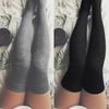 Calcetines largos sexys de color liso, negros y blancos, para mujer, por encima de la rodilla, hasta el muslo, cálidos, estilo Lolita