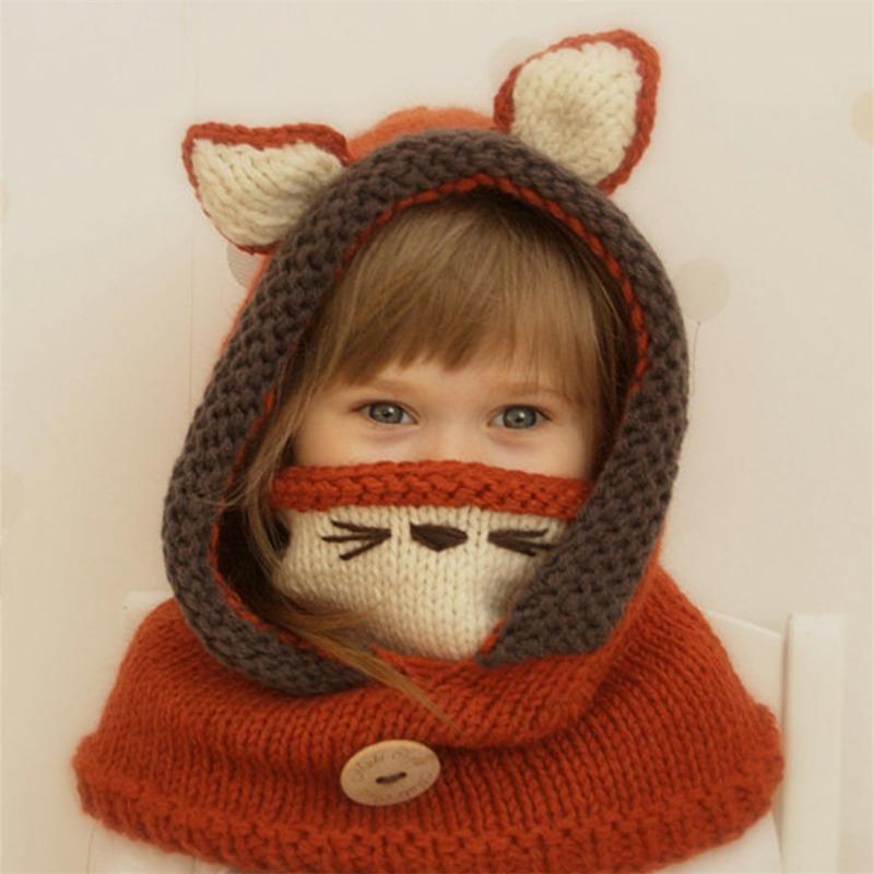 Autumn and Winter New Children's Hats, Capes, Masks, Fox Wool Hats, Shawls, Thermal Ears, Animal Knitting