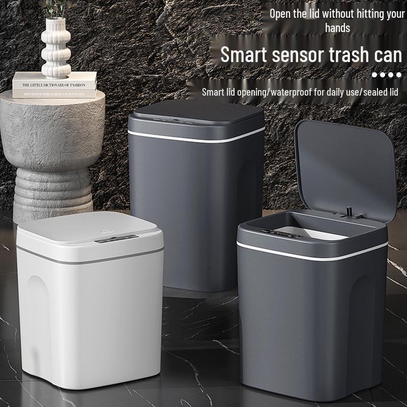 2026 Smart Induction Trash Can with Built-in Press Ring, Long Battery Life, 16L Capacity for Living Room