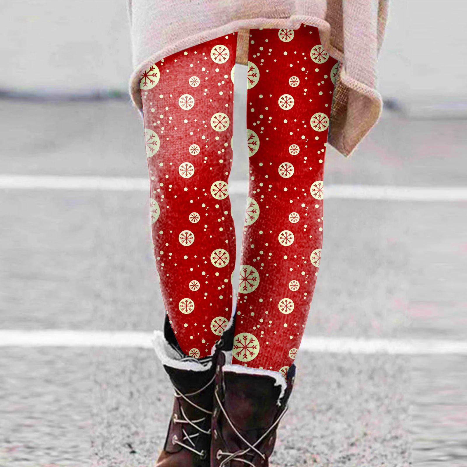 

Женская мода с рождественским принтом, высокопрочные эластичные мягкие леггинсы на животе M красный