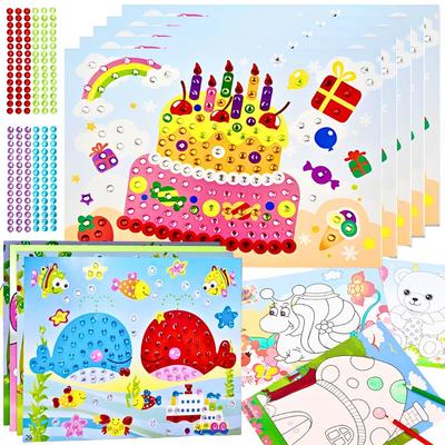 5 Sets Colored Plastic Diamond Dot Art DIY Handmade Drawing Paper & Self-adhesive Rhinestones Kit Student Gift Prize YMY