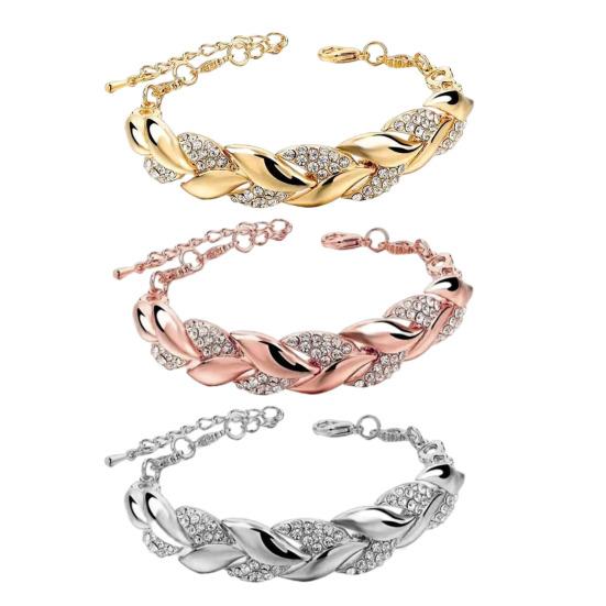 Leaves Bracelet Rhinestone Inlaid Bracelet Sparkling Leaf Design Link Bracelet Women Jewelry for Parties Dates Gift Ideas