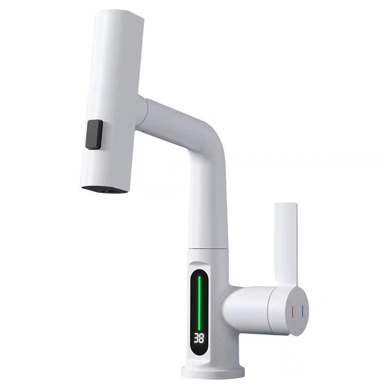 Hot Cold Water Mixer Tap with Pull Spray Waterfall Kitchen Faucet 360 Degree Rotation Single Handle