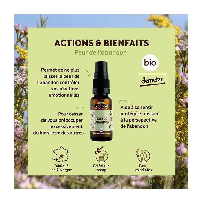 HUILE ESSENTIELLE - ESSENCE - FLEUR DE BACH Spray Peur De L'abandon Bio Biofloral - 20 Ml