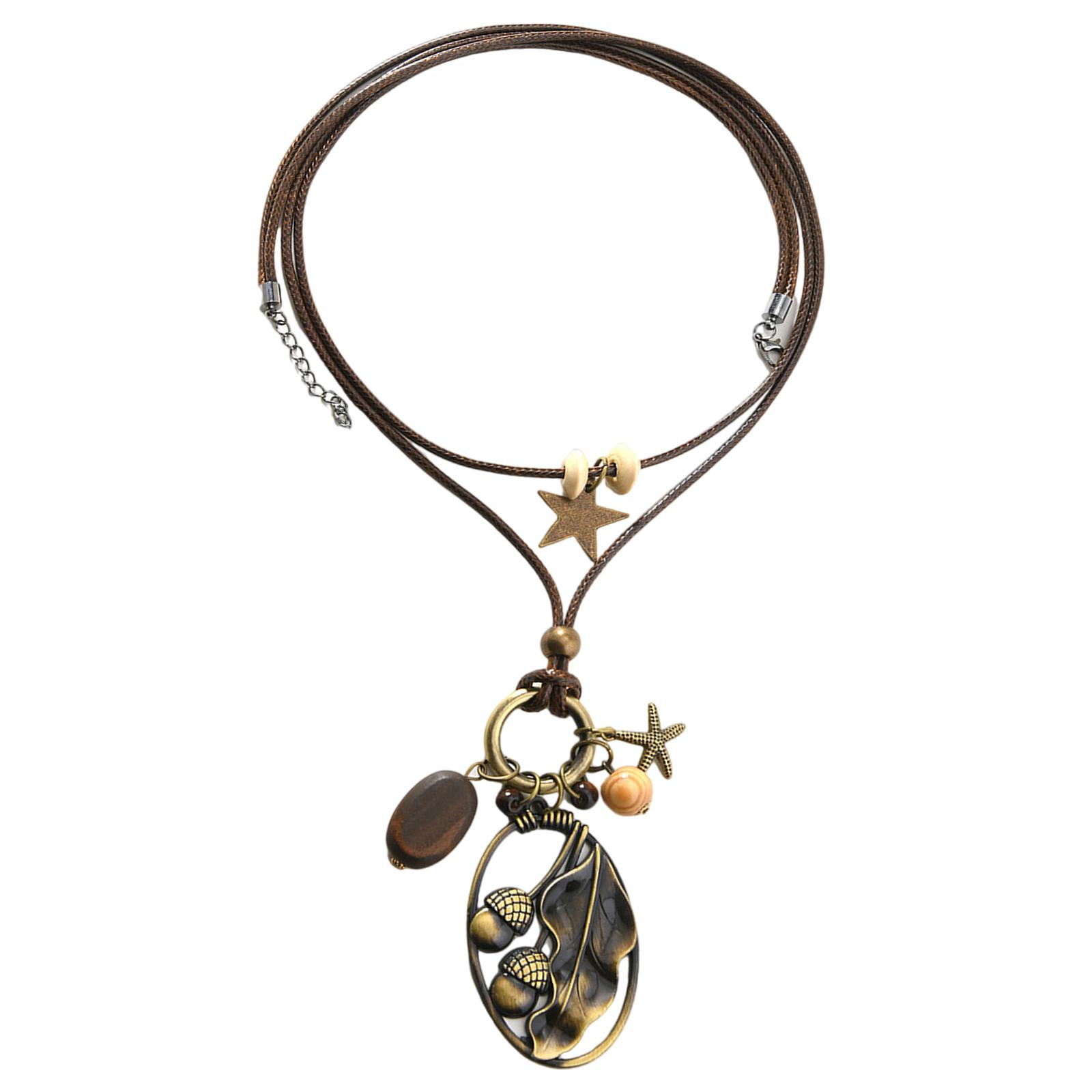 

Tribal Styles Jewelry For Women Alloy Pendant Necklace With Waxed Cord And Wood Beads Cultural Fashion Accessory 1 темно-коричневого