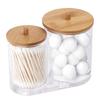 Qtip Holder Dispenser with Bamboo Lid Cotton Ball Pads Swabs Holder Jar Bathroom