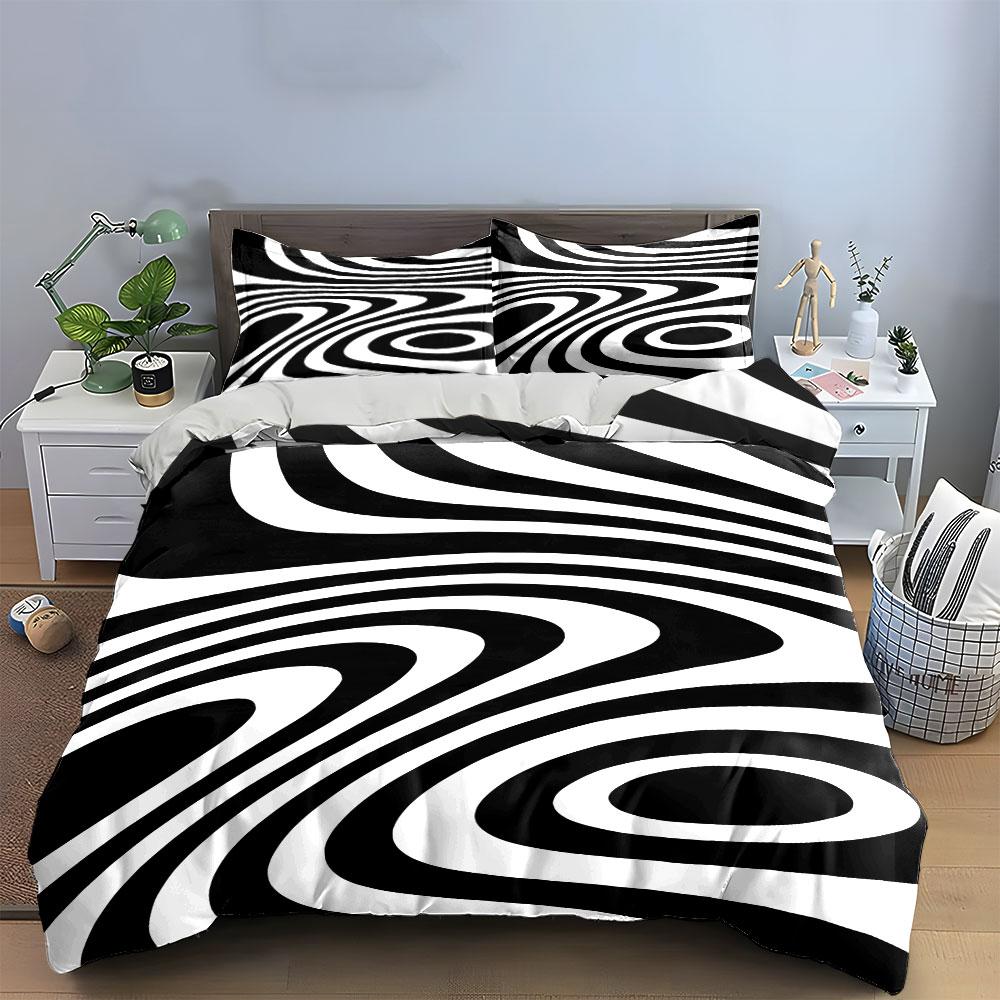 Black and White Swirl Pattern Bedding Duvet Cover Set Duvet Cover Pillowcases (1 * Duvet Cover 2 * Pillowcases, without duvet insert)