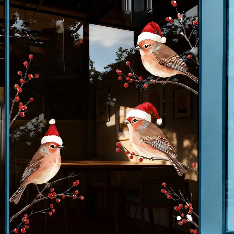 Christmas Can Be Decorated with Hats, Birds, Red Fruit Branches and Christmas Stickers