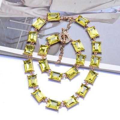 Geometric Square Square Colored Crystal Necklace Light Luxury Fashion Necklace