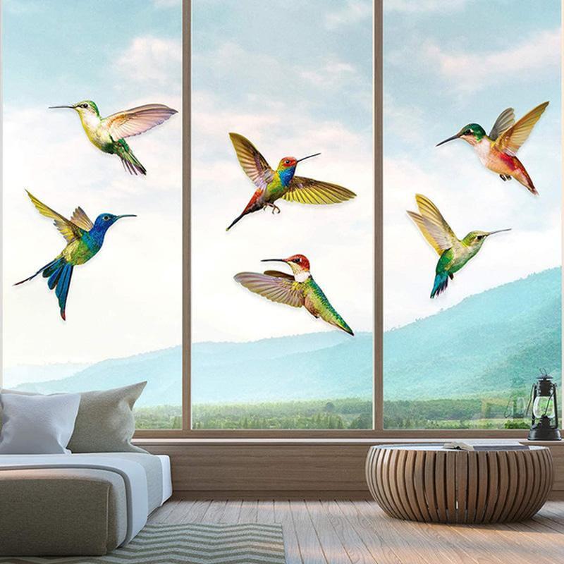 6/8 Pcs Window Stickers Adhesive Window Film for Home Decor Gift Hummingbird Window Clings Window Decor Decals Anti-Collision