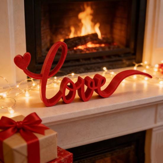 Love Desk Ornament 3D Printed Red Letter Table Sign Valentine's Day Freestanding Tabletop Decor for Living Room Bedroom Mantel Shelf Decor