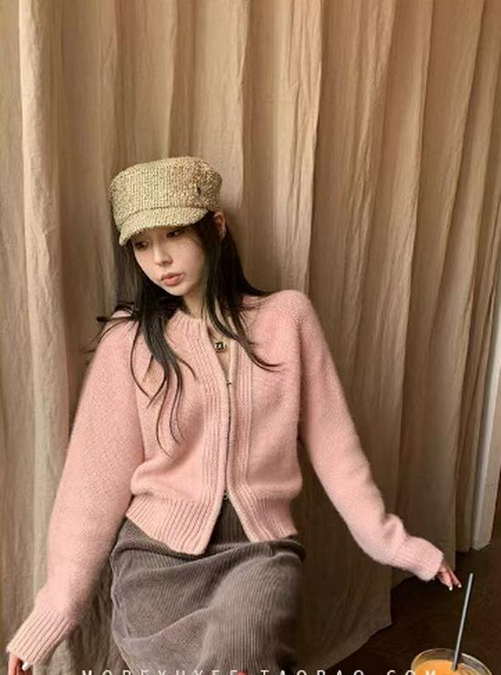 2025 Autumn Winter Pure Wool Double Zipper Women's Round Neck Fluffy Loose Knit Sweater