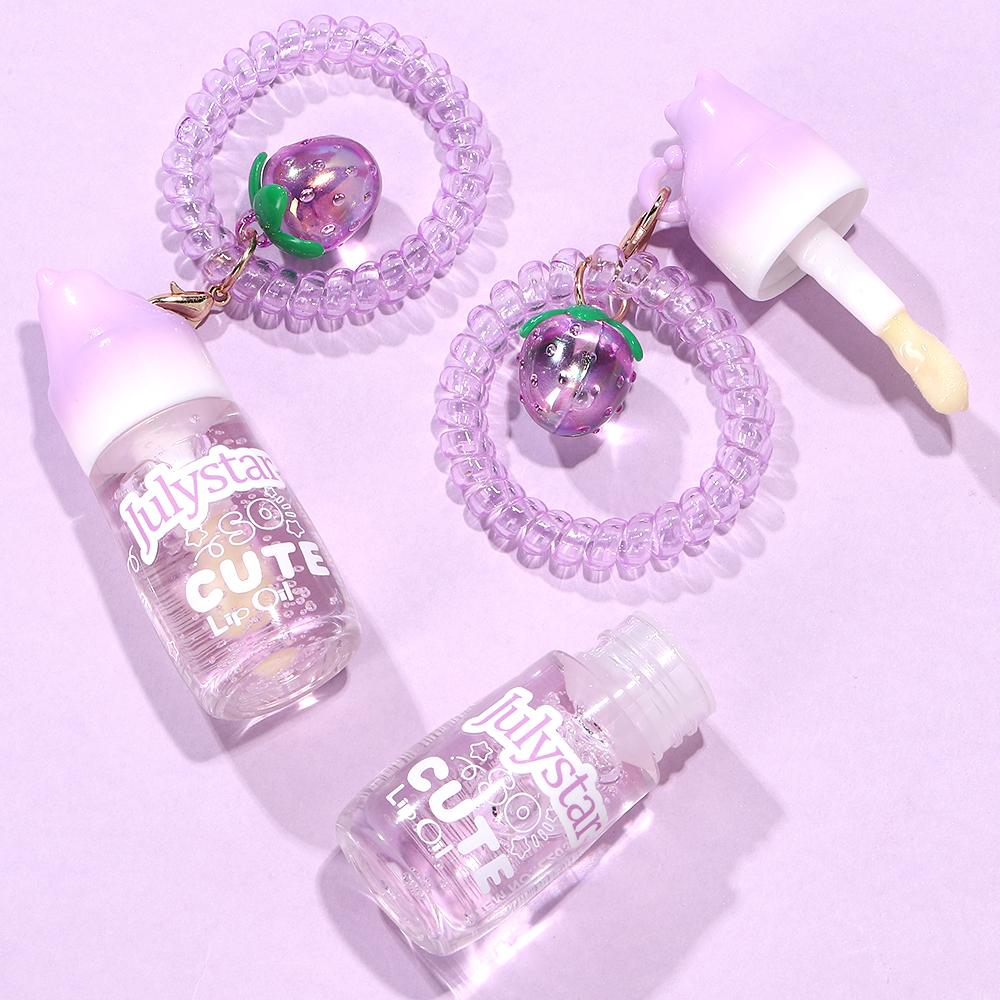 Julystar Cute Strawberry Keychain Lip Oil Moisturizing Clear Glossy Lip Plumper Fruit Flavor Lip Care Lip Gloss with Phone Cord Hair Tie Bag Pendant