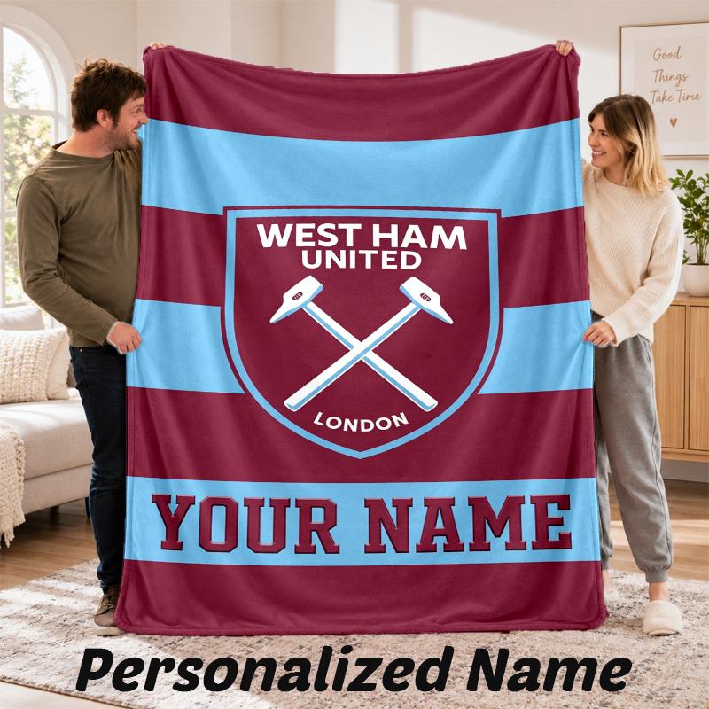 Benutzerdefinierter Name West Ham United Flanell-Kuscheldecke Personalisierter Text Weiche Decke Bett Sofa Geschenk