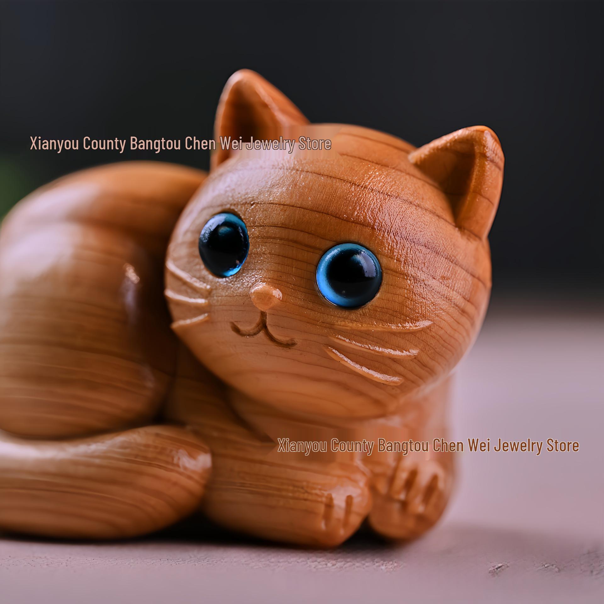 

Деревянная фигурка котенка Кипариса с голубыми глазами: Милый, мультяшный Счастливый Кот для Декора Дома или Офиса