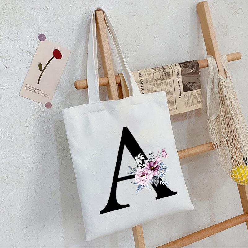 Alphabet24 Letter Print Student Portable Canvas Bag Tote Bag Large Capacity Messenger Bag