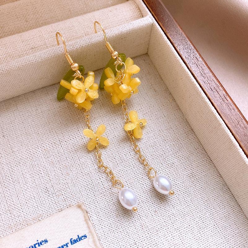 Chinese Glass Beads Flower Tassel Earrings for Women Sweet Style Versatile Drop Earring Elegant Beautiful Jewelry Friends Gift K