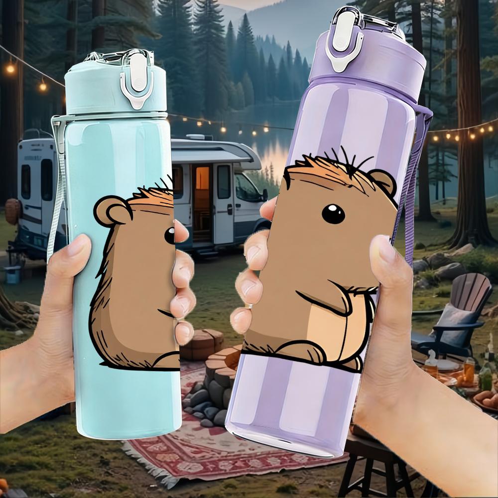 1pz Bustino Capibara Semplice in Piedi 750ml Bottiglia d'Acqua in Plastica Colorata Tappo Flip a Cannuccia Anti-perdita Per Sport Ufficio Uso Domestico