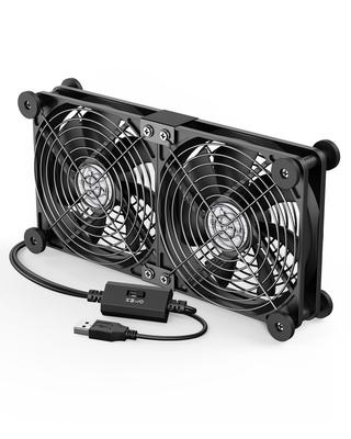 ELUTENG 12cm Dual USB Fan, Quiet, with Anti-Vibration Rubber Feet, 3-Level Airflow Adjustment, 1400 RPM X 2, Horizontal Installation, 5V, Powerful Coo