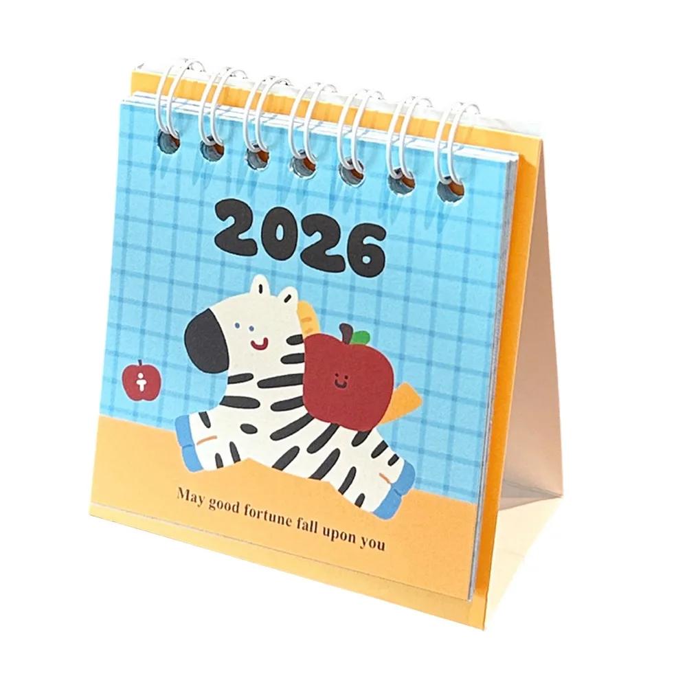 Simple Mini 2026 Desk Calendar Coil Binding Cartoon Schedule Planner Portable Fruit Shape Desktop Calendar Gifts