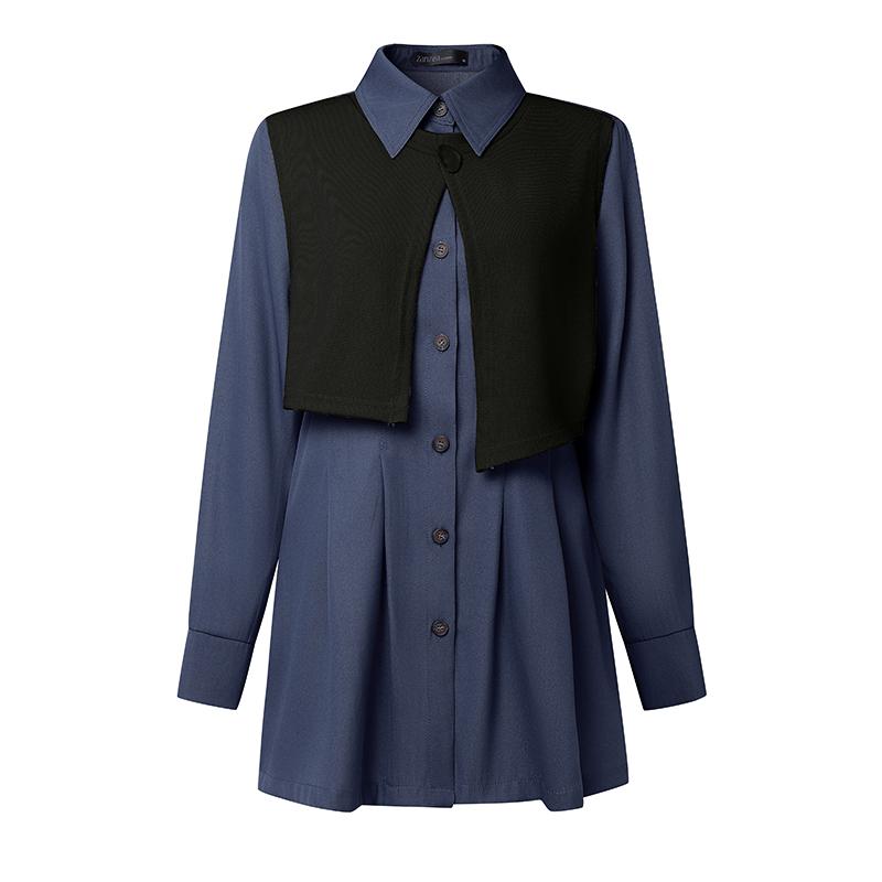 ZANZEA Women Casual Turn Down Collar Loose Long Sleeve Patchwork Blouse