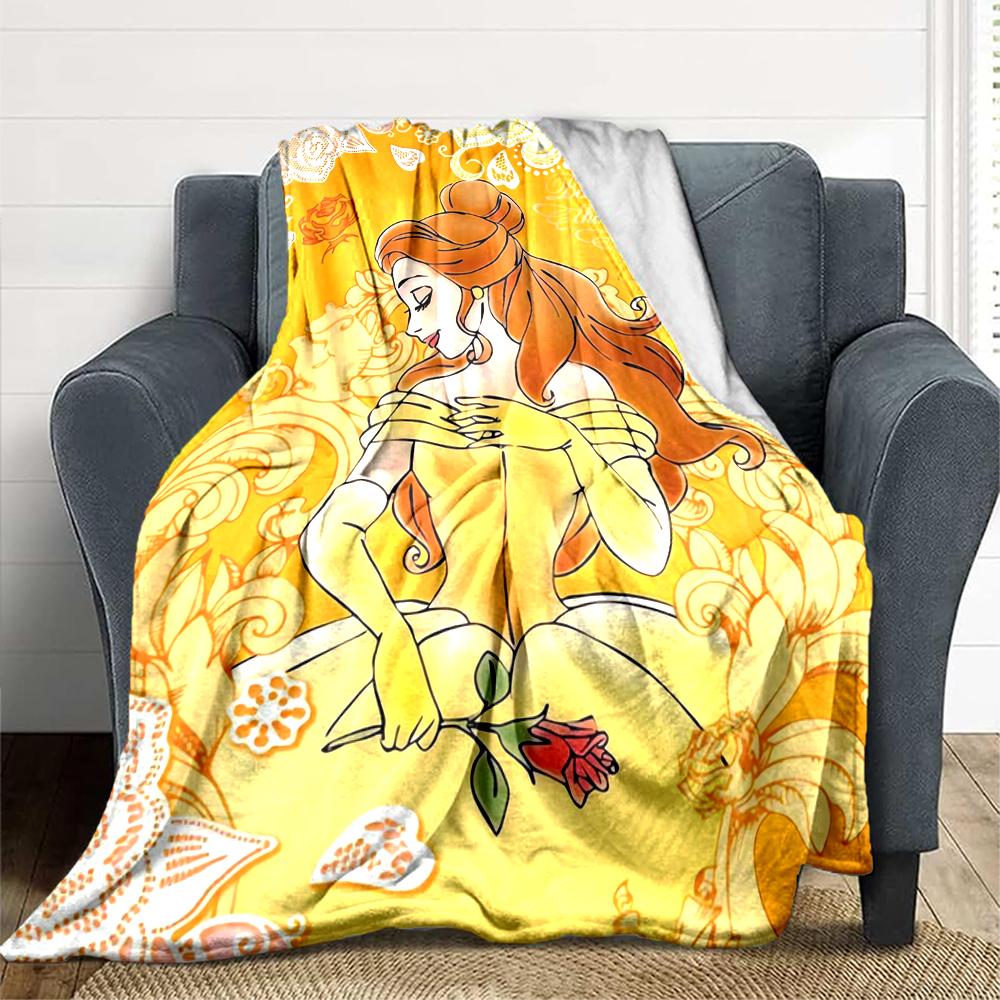 1Pc Belle'S Golden Elegance Blanket Soft And Comfortable Casual Warm Camping Travel Christmas Halloween Xmas Gift M924345
