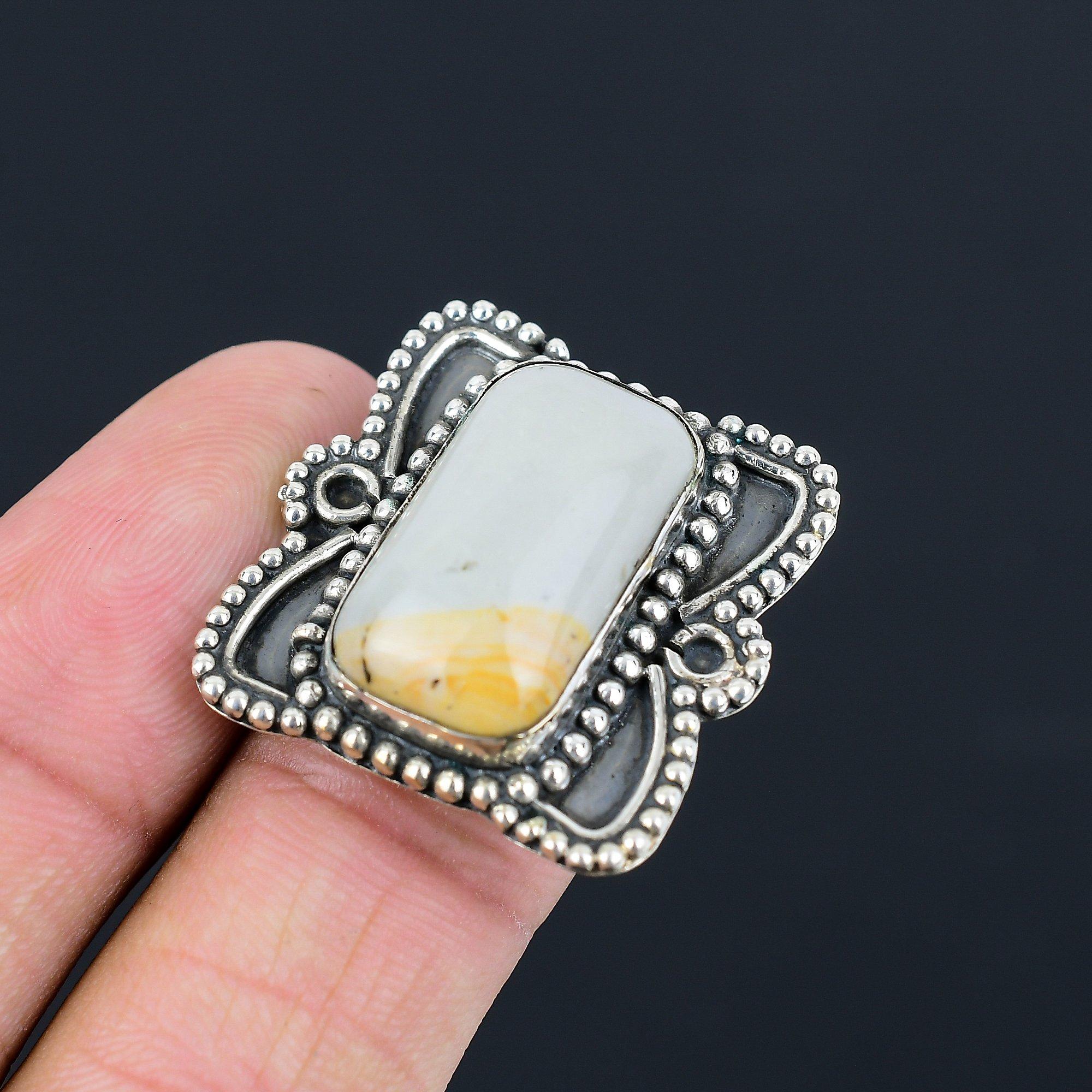 Sterling Silver Polychrome Jasper Gemstone Statement Promise Ring Jewelry US 8 8