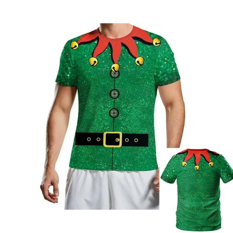 Weihnachts-T-Shirts Damen Druck T-Shirt Weihnachten Rollenspiel Kurzarm Herrenmode Lustiger Weihnachtsmann Kinderkleidung