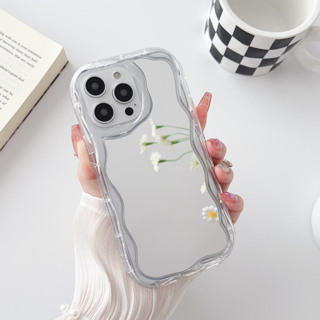 Cream Texture Casing Wavy Edge Soft Silicone Cover Phone Case For OPPO Realme OnePlus Vivo Mirror Back Shell