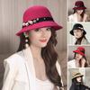 Top Hat British Style Faux Pearl Decor Down Brim Sunshading Round Top Decorate Retro Vintage Women Cloche Hat for Church