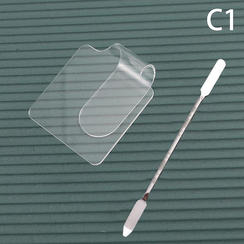 

Acrylic Clear Makeup Palette Clear Nail Stamping Plates Polish Gel Mixing Stainless Steel Spatula Foundation Color Palette C1