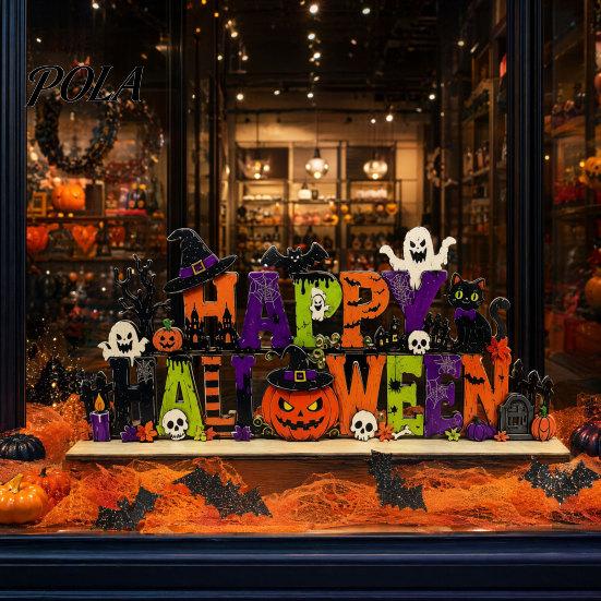 Spooky Halloween Table Centerpieces Happy Wooden Sign Ornaments with Pumpkin Ghost And Bat Elements for Decorations Tiered Tray Decor Autumn