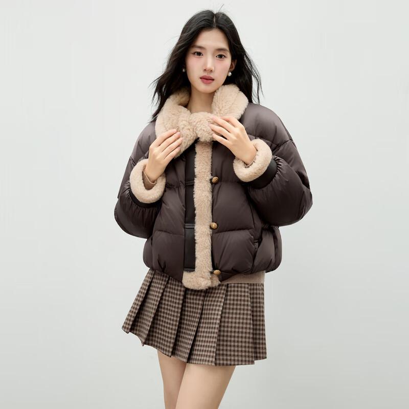 

Qiushui Yiren 2025 Winter Retro Lapel Spliced Short Down Jacket XL