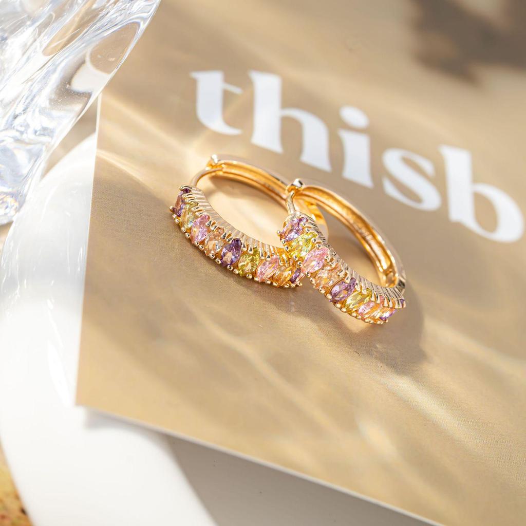 Elegant Purple Zircon Circle Earrings - Women's Simple Round Inlaid Diamond Accessories