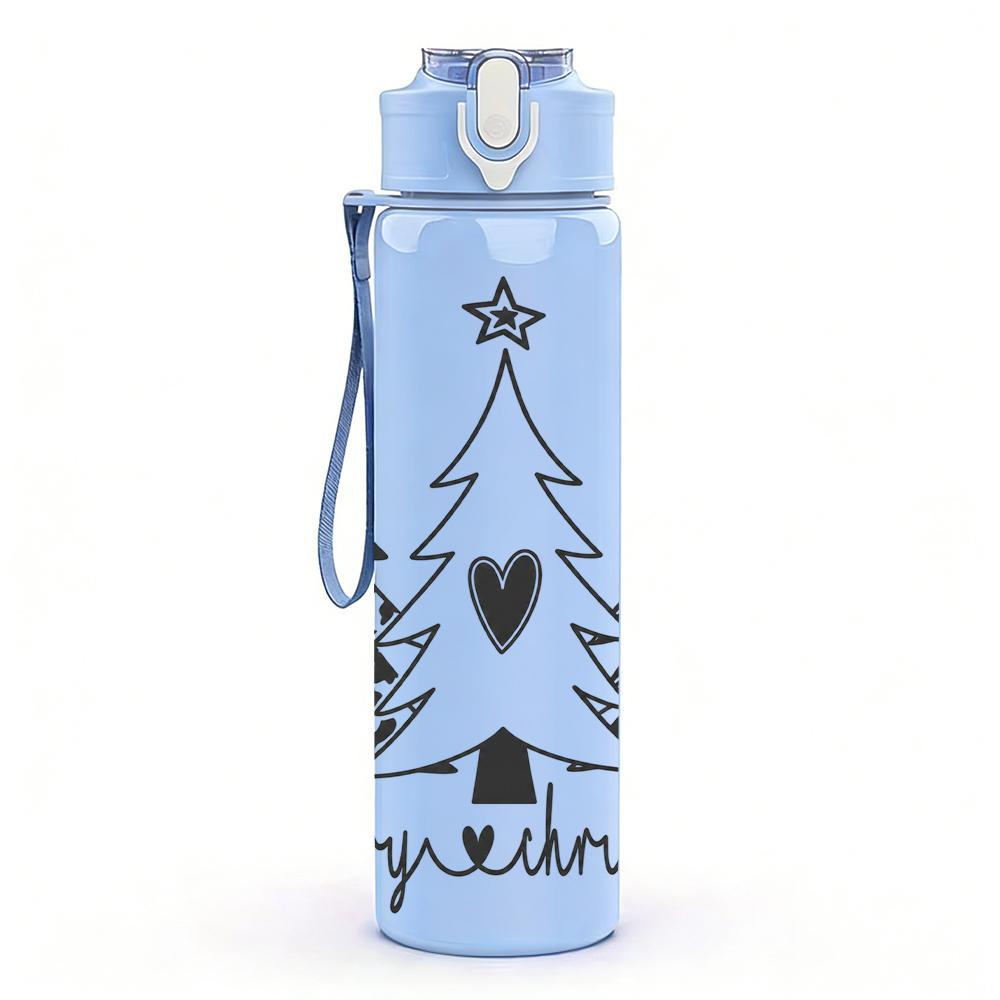 1PC Plaid Christmas Tree 750ml Color Plastic Sports Water Bottle Leakproof Flip Straw Lid Suitable for Sports Office Home Use