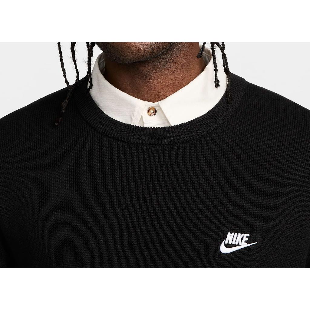 Nike Club Crew-Neck Sweater Comfortable Casual Versatile Solid Color Pullover Long Sleeve Sweater Men sweater Black FQ2912-010