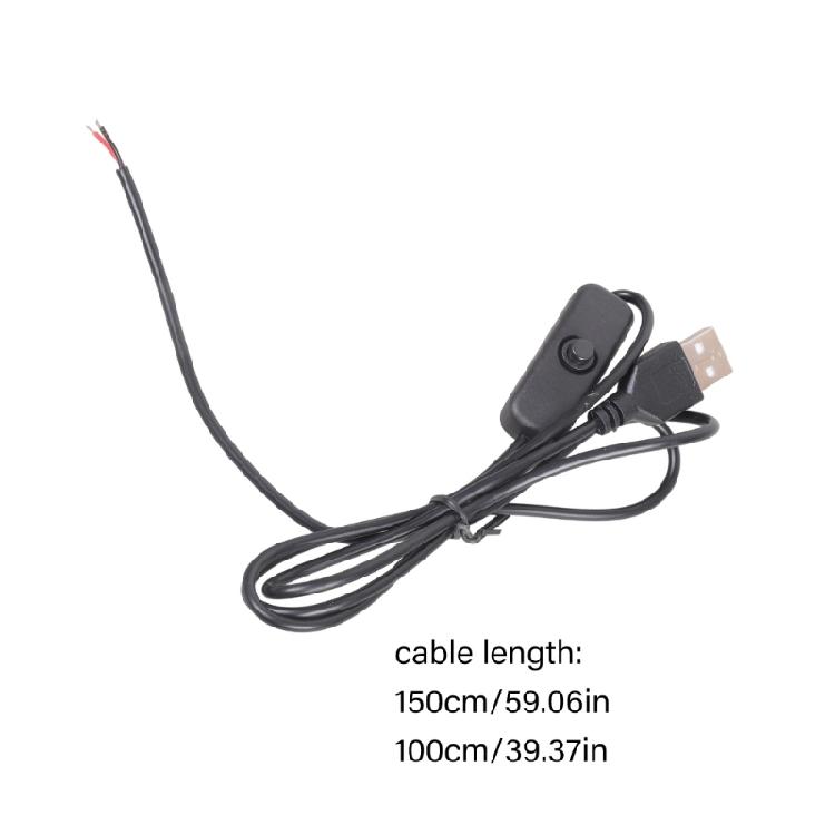 2 Pin Bare Wire USB Power Cord 22AWG Tinned Tip with Switches 5V/1A Support Cable Power Line Plastic Texture for Repair