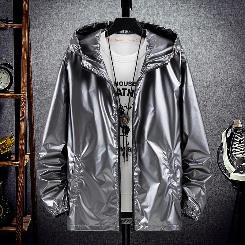 Men's Spring and Fall Waterproof Casual Glossy Jacket Plus Size Handsome Hooded Sports Coat