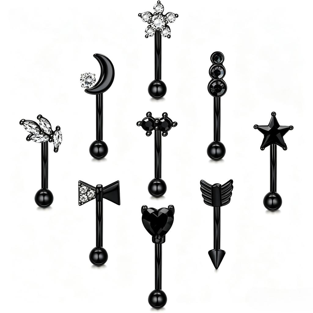 Cross-Border Hot Multi-Color Stainless SteelPiercing Eyebrow Nail Zircon Love Moon Star Eyebrow Studs