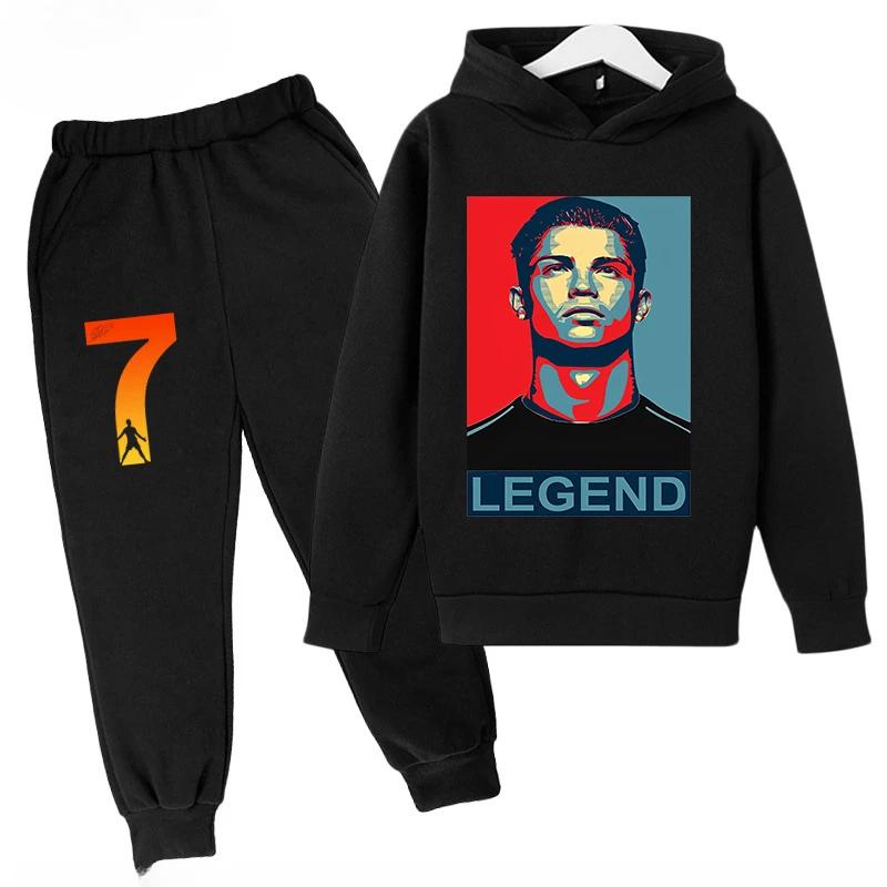 Children's Sports Hoodie Set  Sweatshirt Pants 2-piece Set for Boys and Girls Ronaldo Avatar Printed Kids Clothes Girls