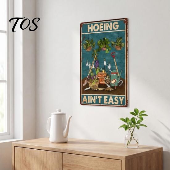 Wooden Patio Hanging Art Retro Gardening Sign for Wall Decor, 12 x 8 Inch Vintage Garden Decor Plant Pattern Plaque with Pre-drilled Holes Indoor