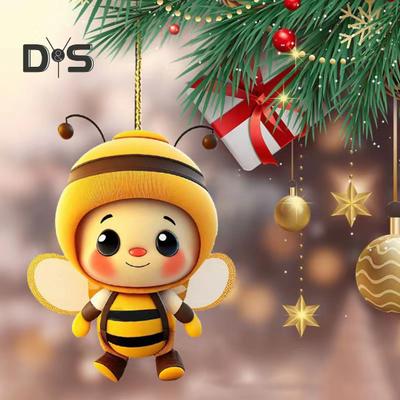 Cartoon Bee Hanger Dubbelzijdige Print Acryl Ambacht Handgemaakte Schattige Gele Bij Kerstboom Ornament voor Thuis Kantoor Auto Muurdecoratie